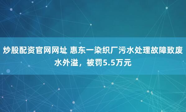 炒股配资官网网址 惠东一染织厂污水处理故障致废水外溢，被罚5.5万元